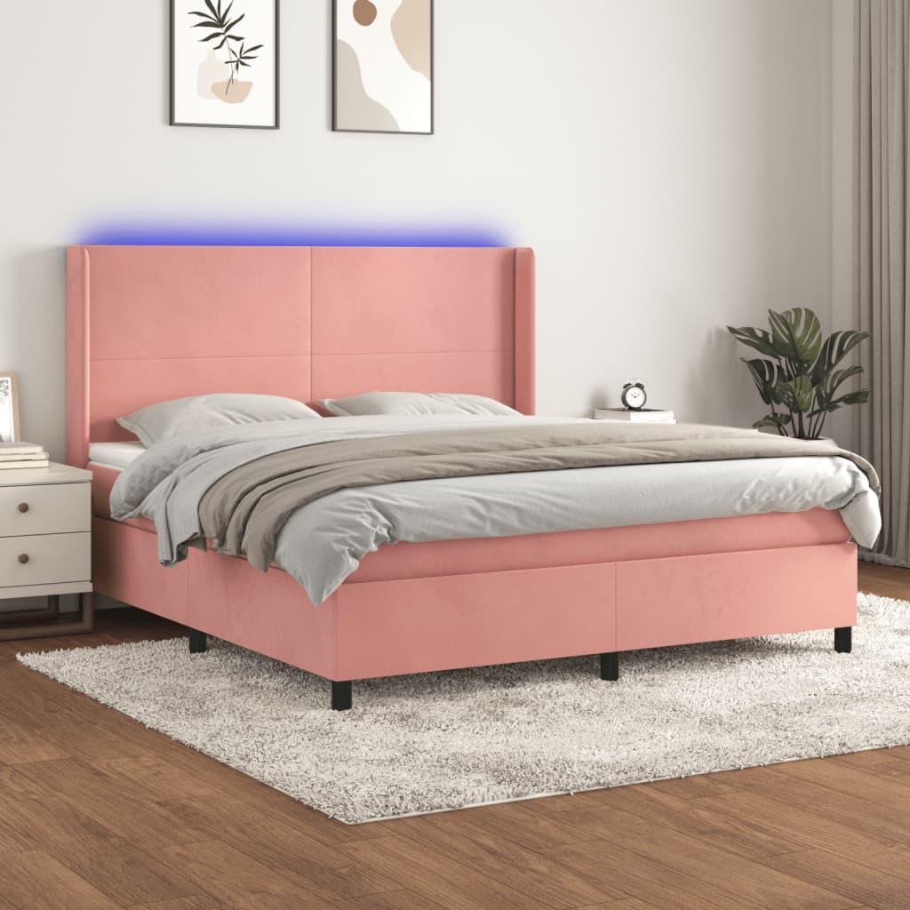 Boxspring met matras en LED fluweel roze 160x200 cm is nu te koop bij PeponiXL, paradijselijk wonen!