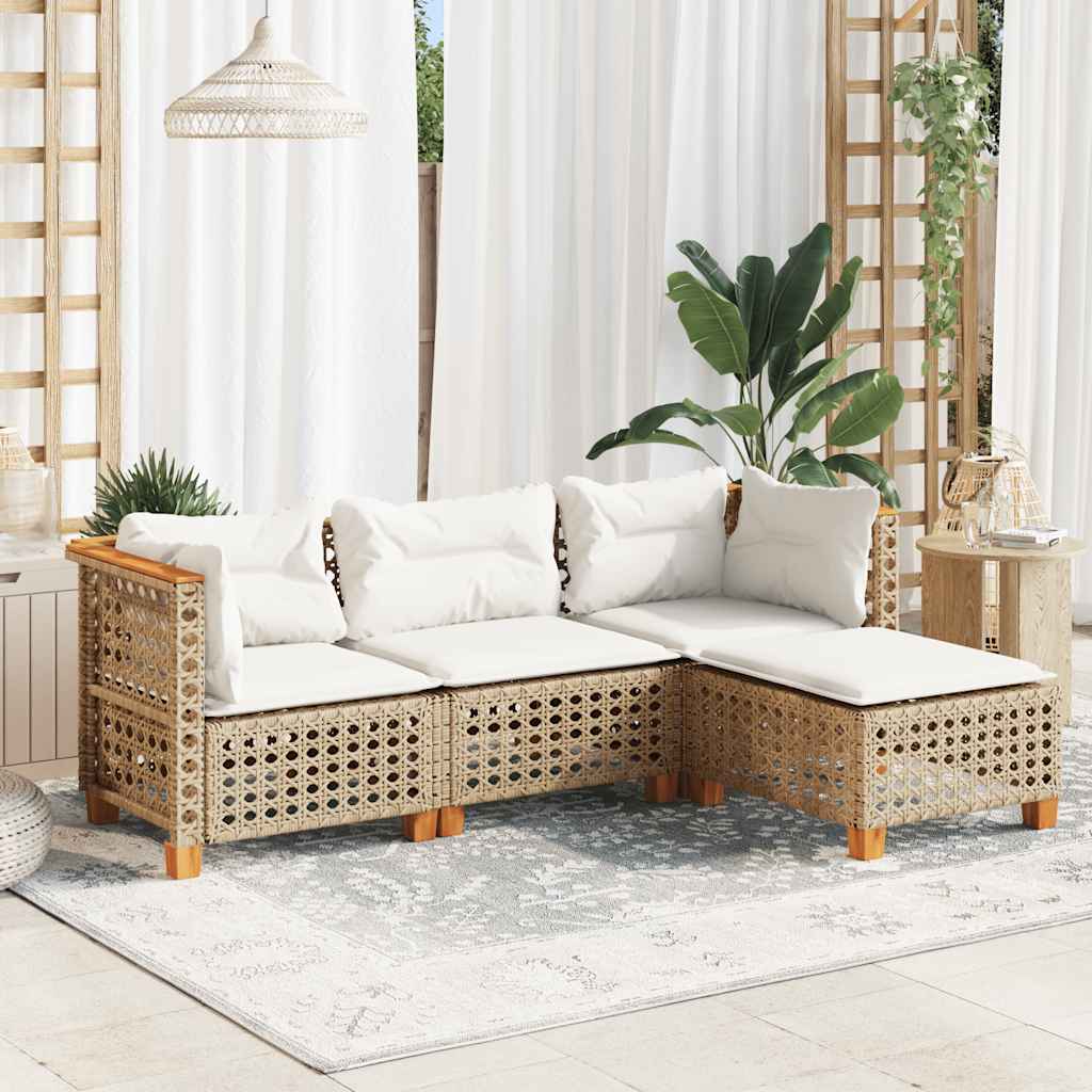 4-delige Loungeset met kussens poly rattan beige is nu te koop bij PeponiXL, paradijselijk wonen!
