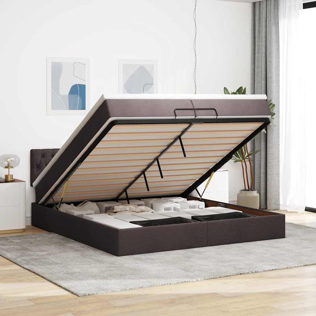 Ottoman bed met matras 200x200 cm stof donkerbruin is nu te koop bij PeponiXL, paradijselijk wonen!