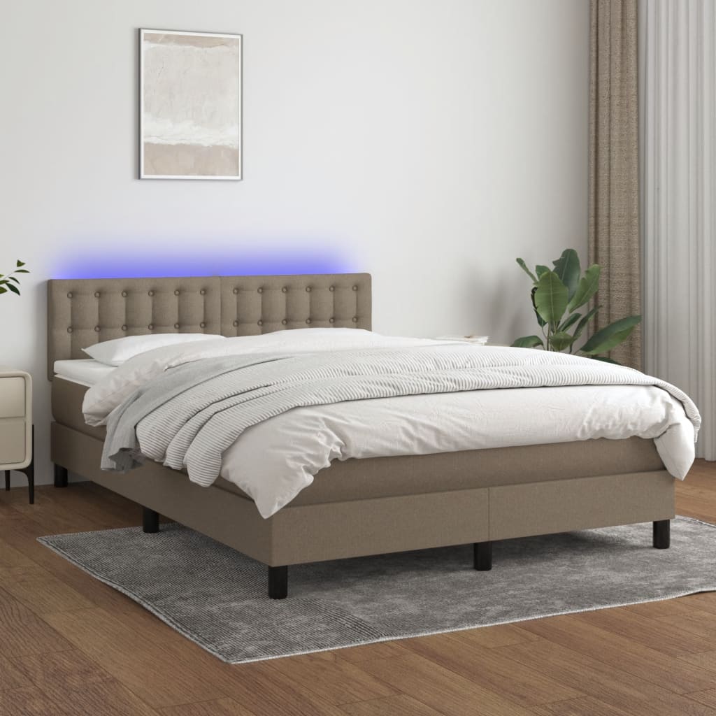 Boxspring met matras en LED stof taupe 140x190 cm is nu te koop bij PeponiXL, paradijselijk wonen!