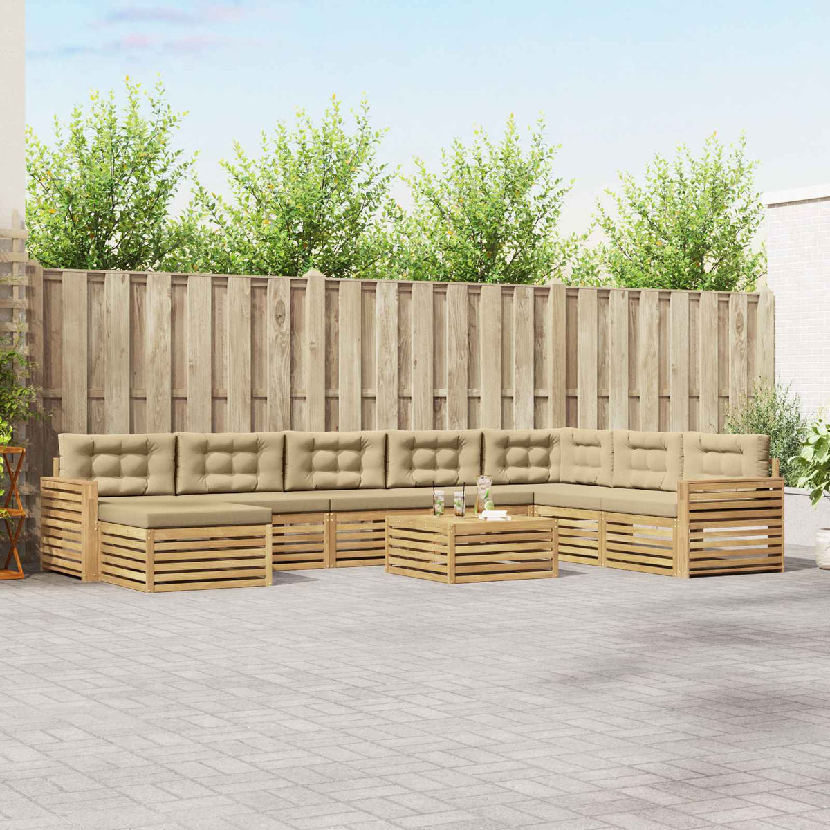 Buiten bankenset 9 pcs Wit en Beige Massief Acaciahout is nu te koop bij PeponiXL, paradijselijk wonen!