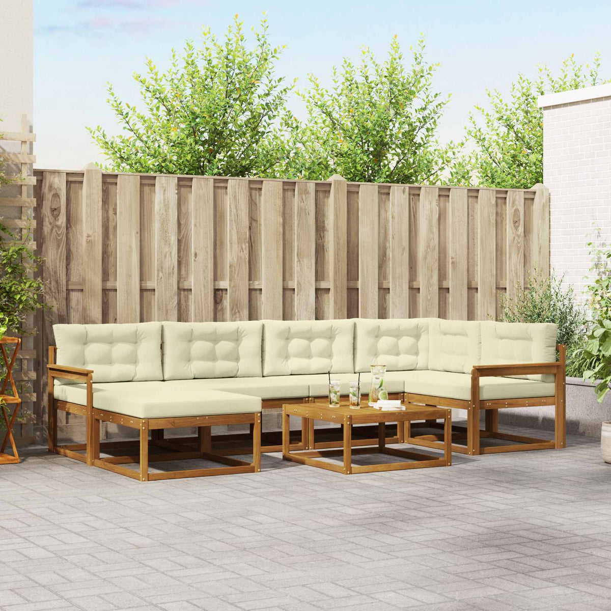 Buiten bankenset met kussen 7 pcs Natuurlijk en Crème is nu te koop bij PeponiXL, paradijselijk wonen!