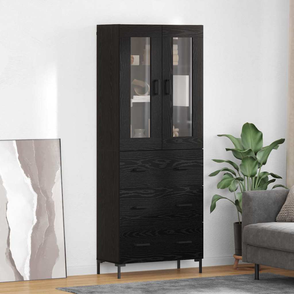 Hoge kast met lade 2 pcs Zwart Eiken Bewerkt hout is nu te koop bij PeponiXL, paradijselijk wonen!