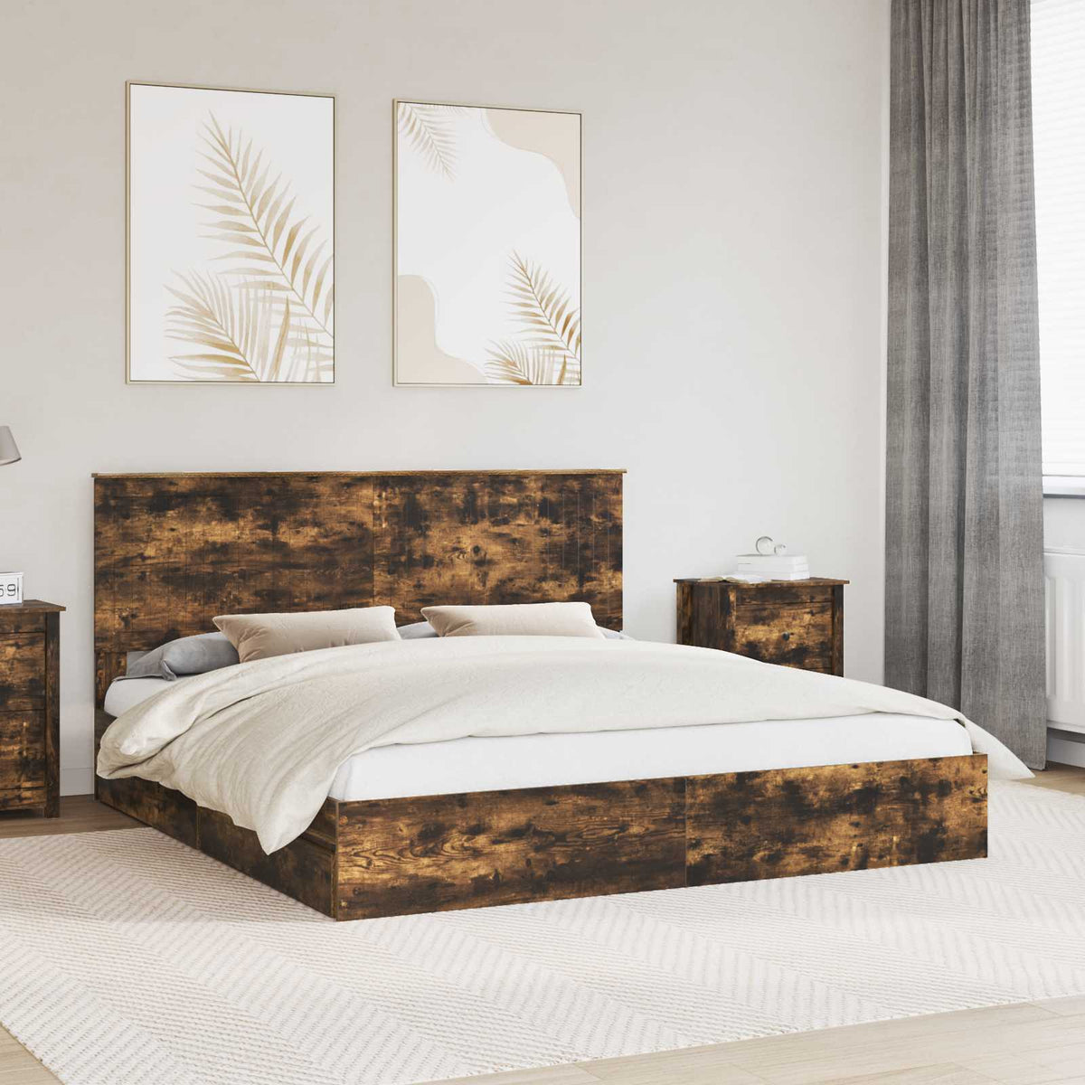 Opslag bed met lade Gerookt eiken 180 x 200 cm Bewerkt hout is nu te koop bij PeponiXL, paradijselijk wonen!