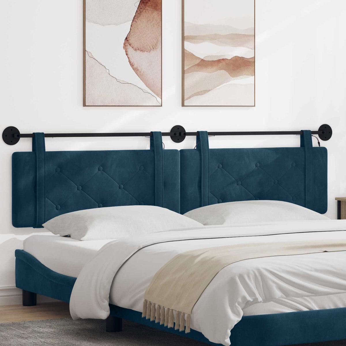 Hangend hoofdbord Met LED-verlichting Blauw Fluweel is nu te koop bij PeponiXL, paradijselijk wonen!