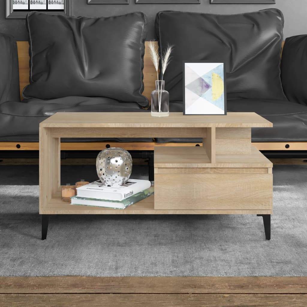 Salontafel 90x49x45 cm bewerkt hout sonoma eikenkleurig is nu te koop bij PeponiXL, paradijselijk wonen!