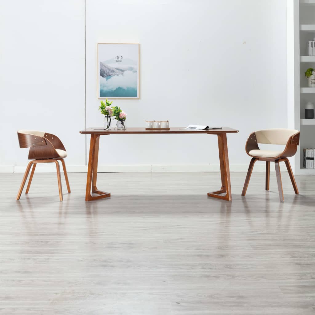 Eetkamerstoelen 2 st gebogen hout en kunstleer crèmekleurig is nu te koop bij PeponiXL, paradijselijk wonen!
