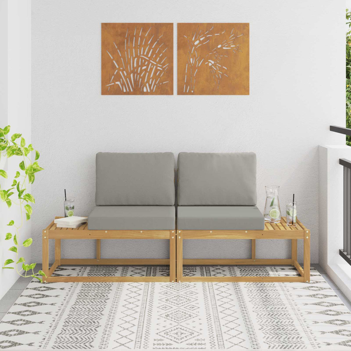 Buiten Eind Sofa met kussen 2 Stuk Wit Massief Acaciahout is nu te koop bij PeponiXL, paradijselijk wonen!