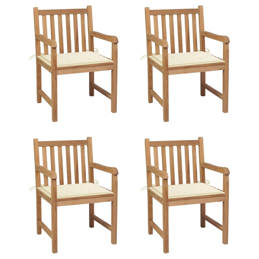 Tuinstoelen 4 st met crèmekleurige kussens massief teakhout is nu te koop bij PeponiXL, paradijselijk wonen!