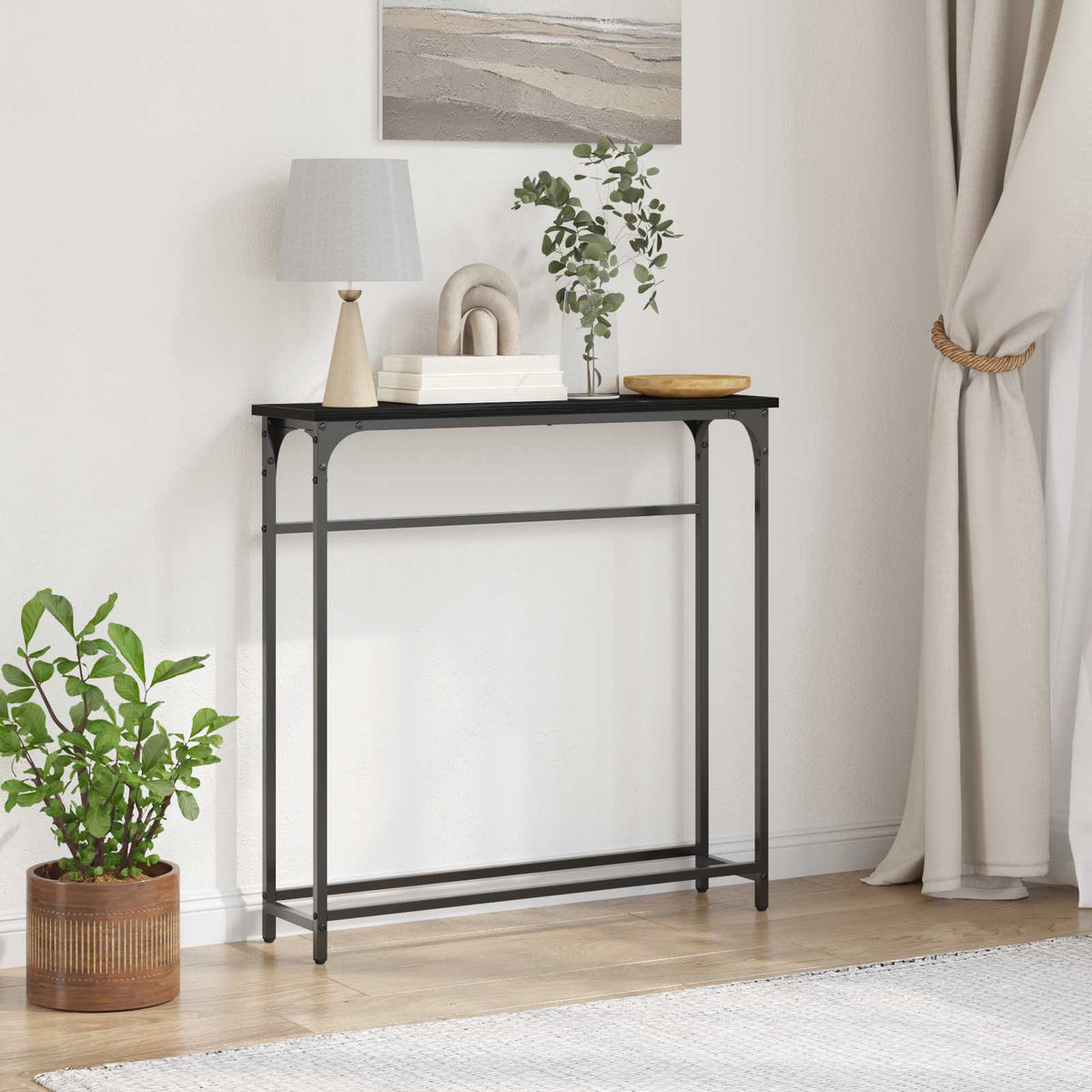 Wandtafel met plank Zwart Eiken 75 x 19,5 x 75 cm Bewerkt hout is nu te koop bij PeponiXL, paradijselijk wonen!