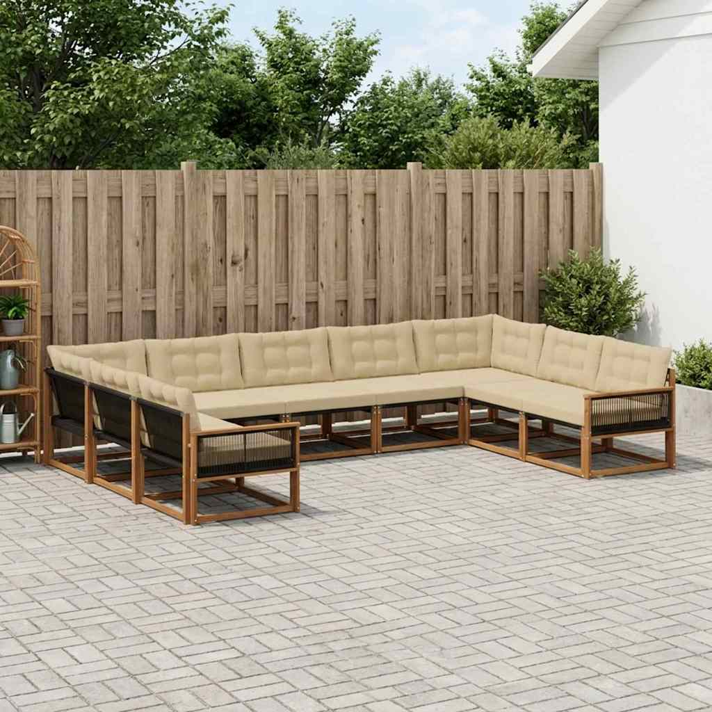 Buiten bankenset met kussen 9 pcs Natuurlijk en Beige is nu te koop bij PeponiXL, paradijselijk wonen!