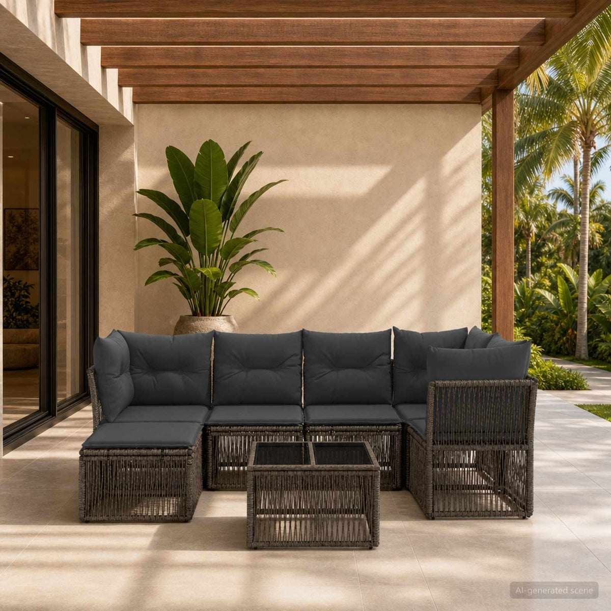 Tuinbankenset 7 pcs Grijs poly rattan is nu te koop bij PeponiXL, paradijselijk wonen!
