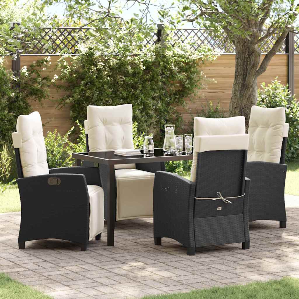 Tuin eettafelset met kussen 5 pcs Zwart poly rattan is nu te koop bij PeponiXL, paradijselijk wonen!