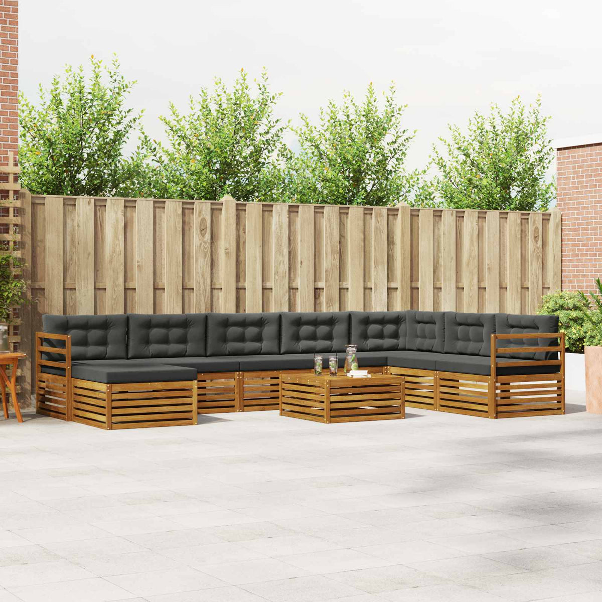 Buiten bankenset met kussen 9 pcs Natuurlijk en Antraciet is nu te koop bij PeponiXL, paradijselijk wonen!