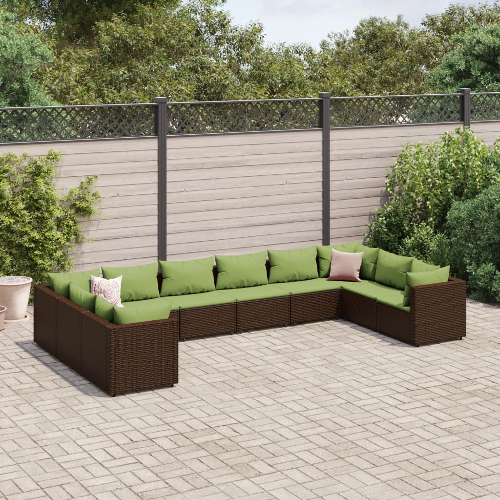10-delige Loungeset met kussens poly rattan bruin is nu te koop bij PeponiXL, paradijselijk wonen!