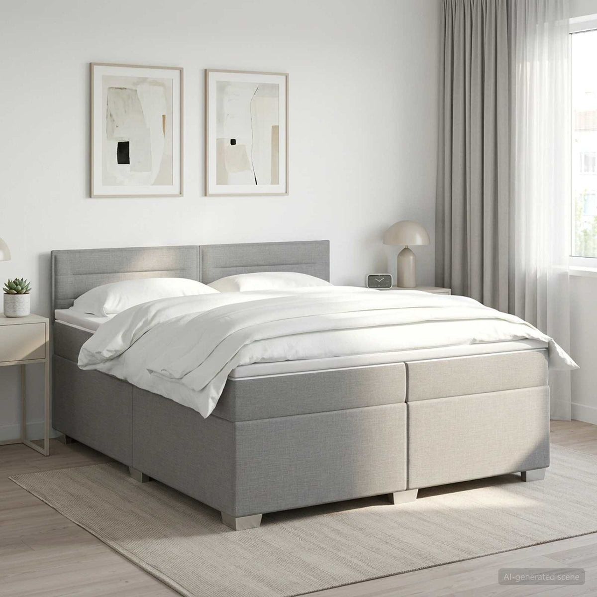 Boxspring Bed met Matras en LED Lichtgrijs 200 x 200 cm Stof is nu te koop bij PeponiXL, paradijselijk wonen!