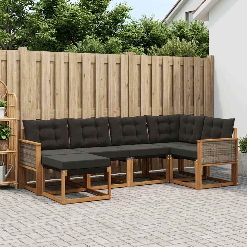 Buiten bankenset met kussen 6 pcs Naturel en Zwart is nu te koop bij PeponiXL, paradijselijk wonen!