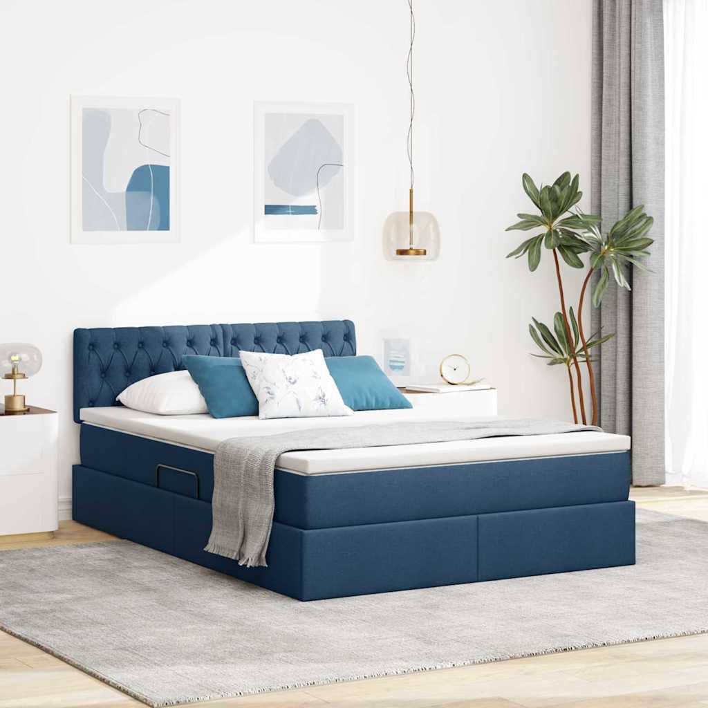 LED Opslagbed met Matras Blauw 140 x 190 cm Stof is nu te koop bij PeponiXL, paradijselijk wonen!