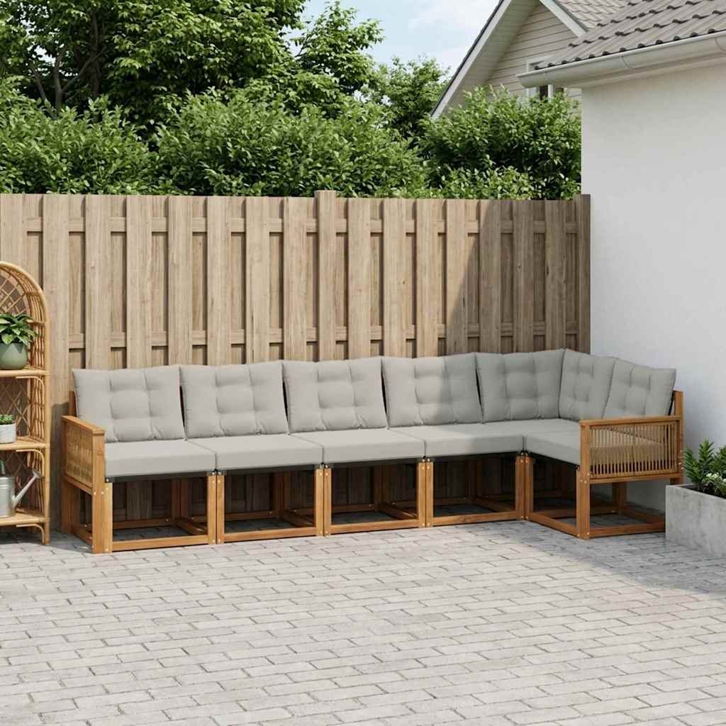 Buiten bankenset met kussen 6 pcs Naturel en lichtgrijs is nu te koop bij PeponiXL, paradijselijk wonen!
