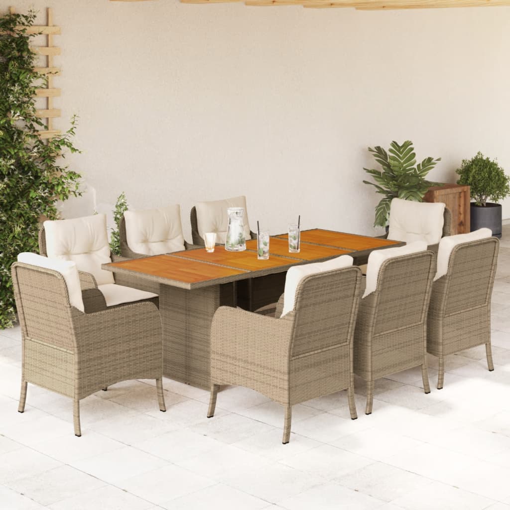 9-delige Tuinset met kussens poly rattan beige is nu te koop bij PeponiXL, paradijselijk wonen!