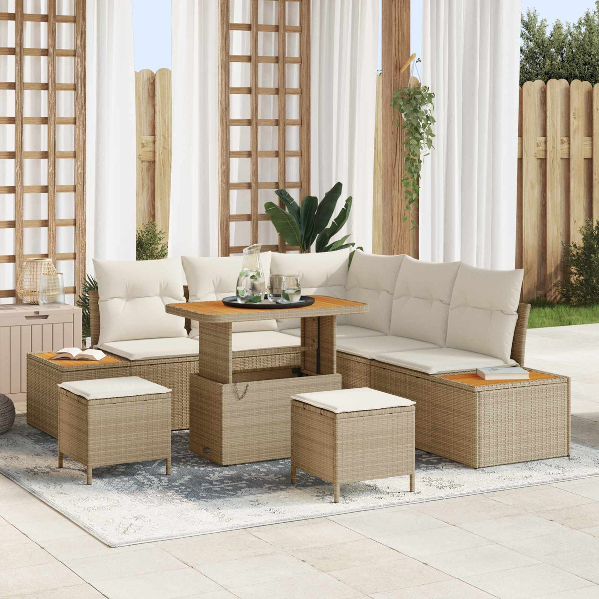 Tuinbankenset met kussen 8 pcs Beige en Crème is nu te koop bij PeponiXL, paradijselijk wonen!
