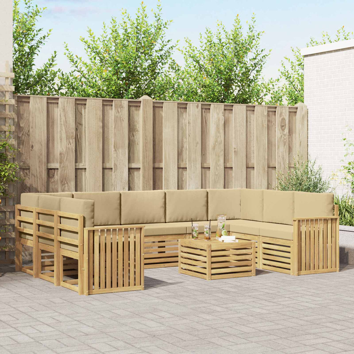 Buiten bankenset 10 pcs Wit en Beige 59 x 59 x 37 cm Polyester is nu te koop bij PeponiXL, paradijselijk wonen!