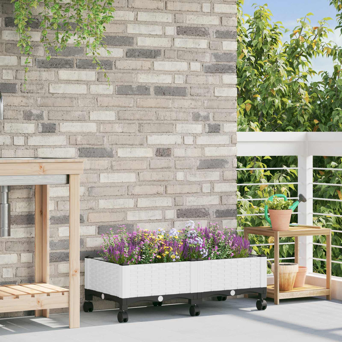 Tuinschaal met wielen Wit 80 x 40 x 33 cm PP is nu te koop bij PeponiXL, paradijselijk wonen!