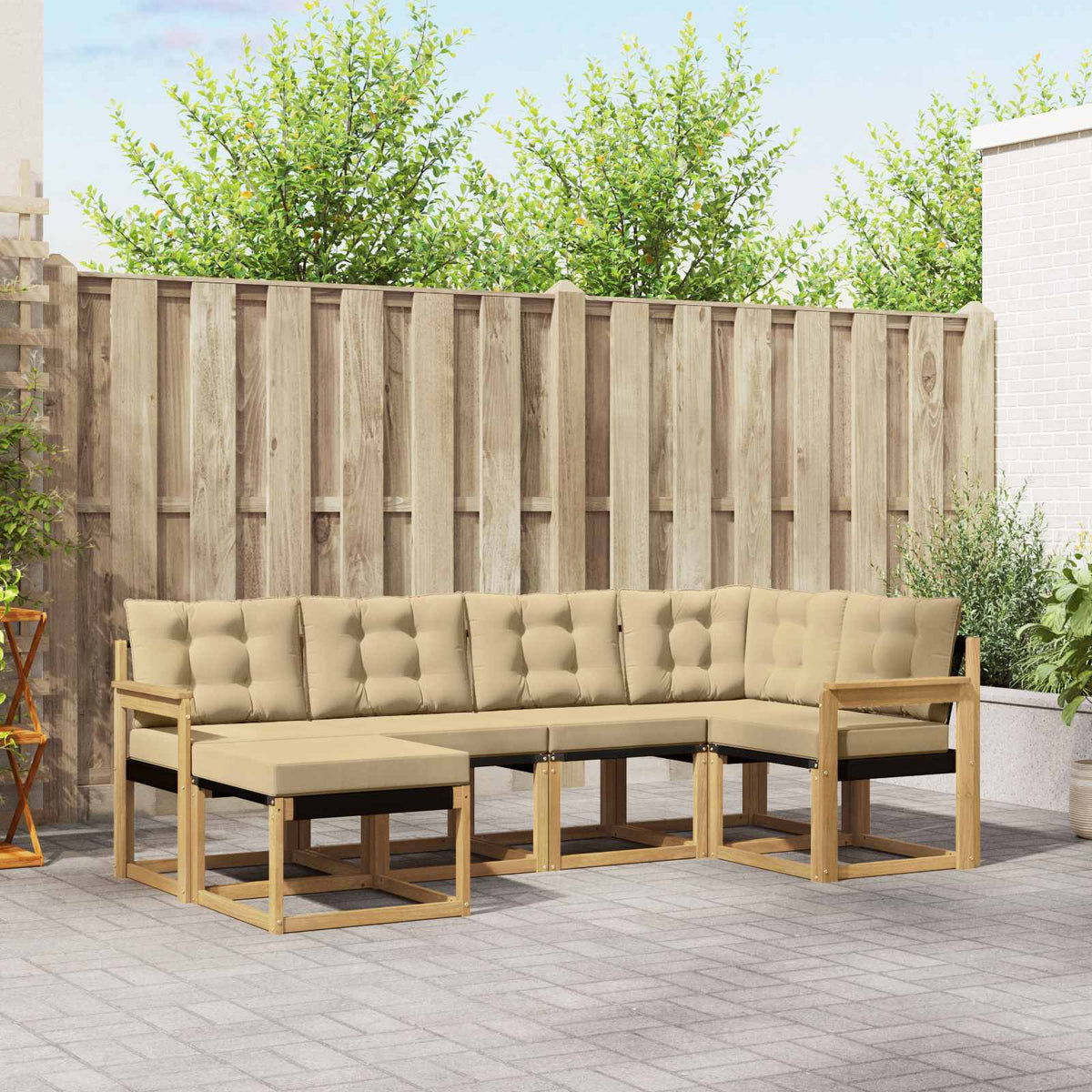 Buiten bankenset met kussen 6 pcs Wit en Beige is nu te koop bij PeponiXL, paradijselijk wonen!