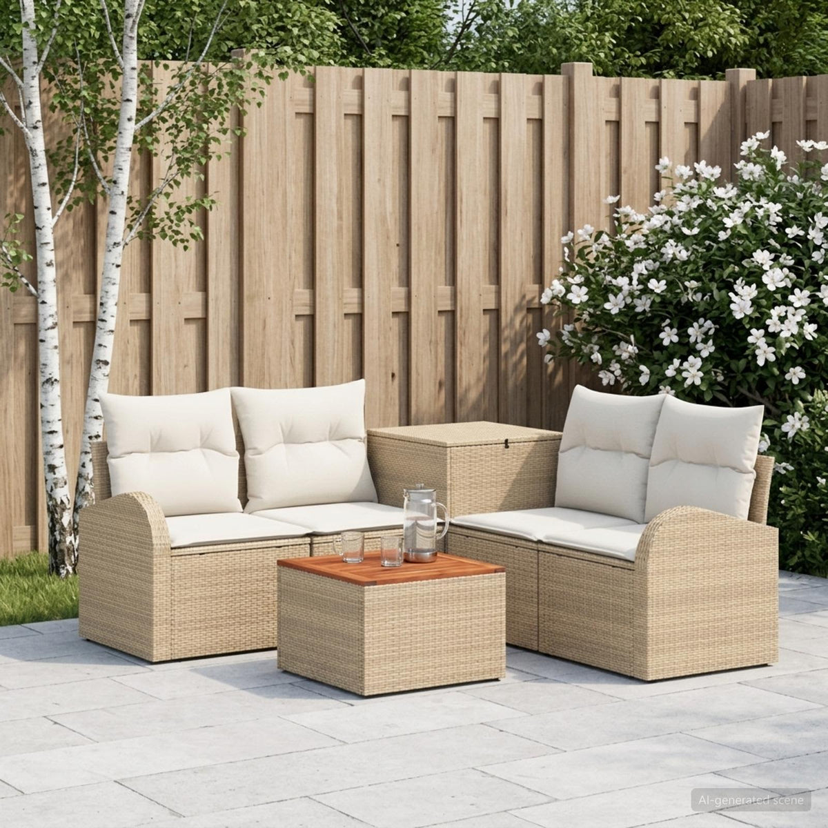 Bankstel 6 st Beige en Crème Wit Poly Rattan en Staal is nu te koop bij PeponiXL, paradijselijk wonen!