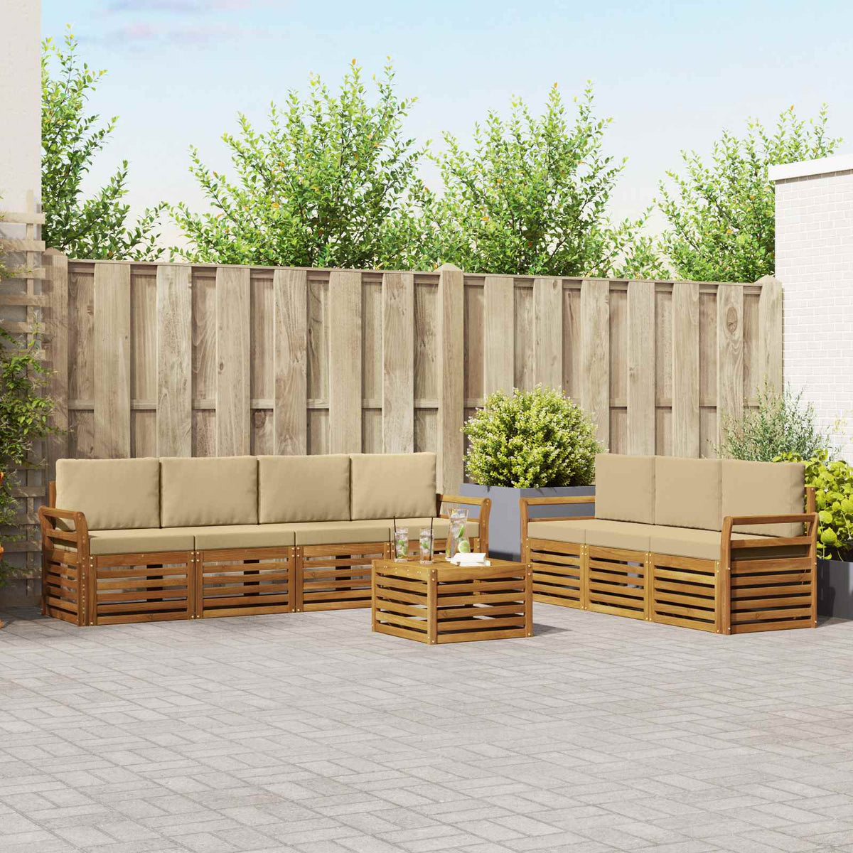 Sofa-Sets 8 pcs Natuurlijk en Beige Massief Acaciahout is nu te koop bij PeponiXL, paradijselijk wonen!