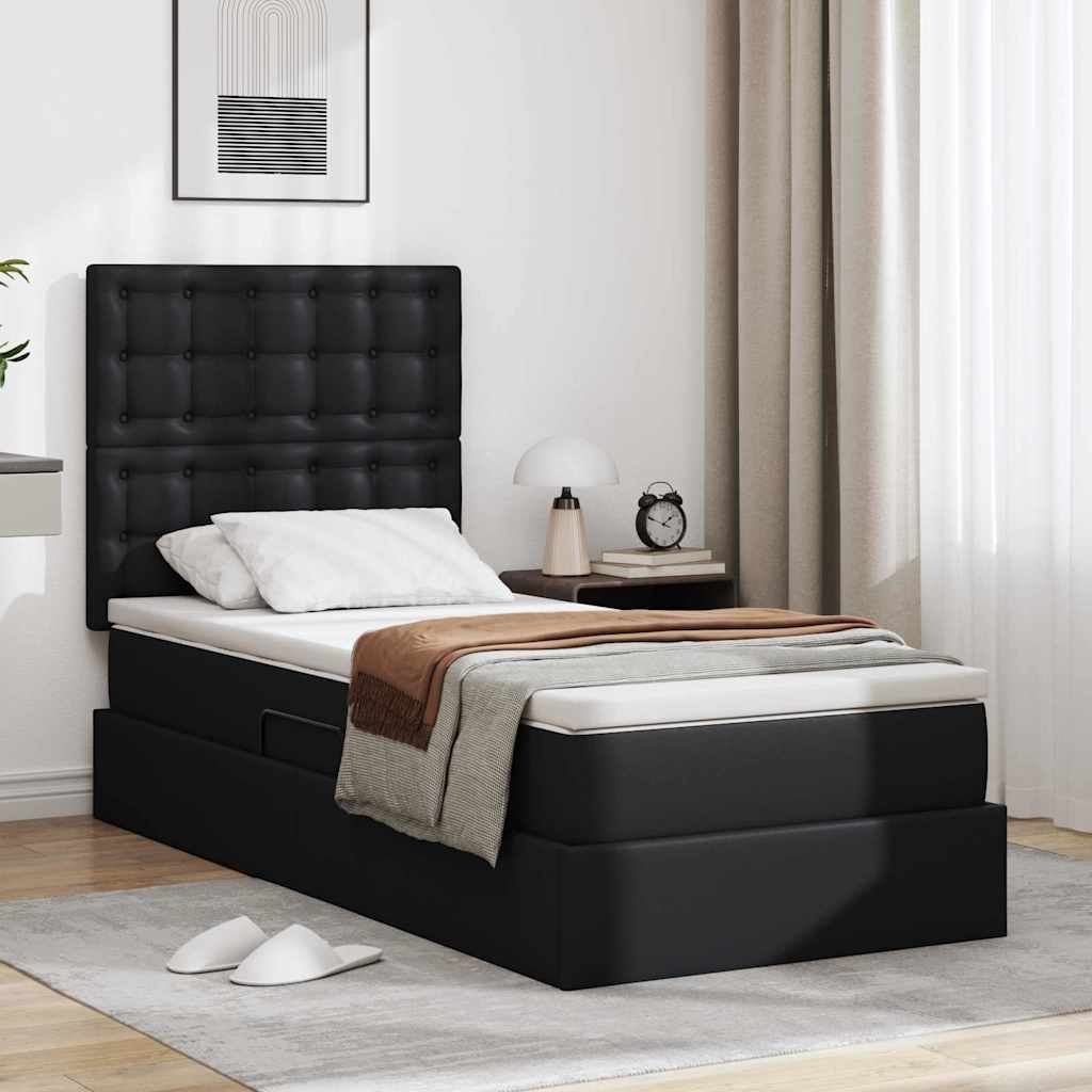 Opbergbed met LED met matras met LED Zwart 90 x 200 cm Nep Leer is nu te koop bij PeponiXL, paradijselijk wonen!