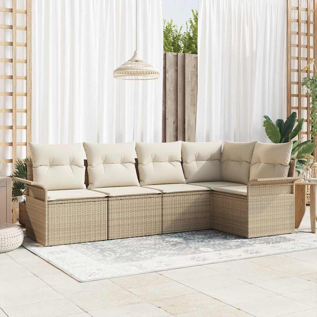 Tuin Sofa Set met kussen 5 pcs poly rattan is nu te koop bij PeponiXL, paradijselijk wonen!