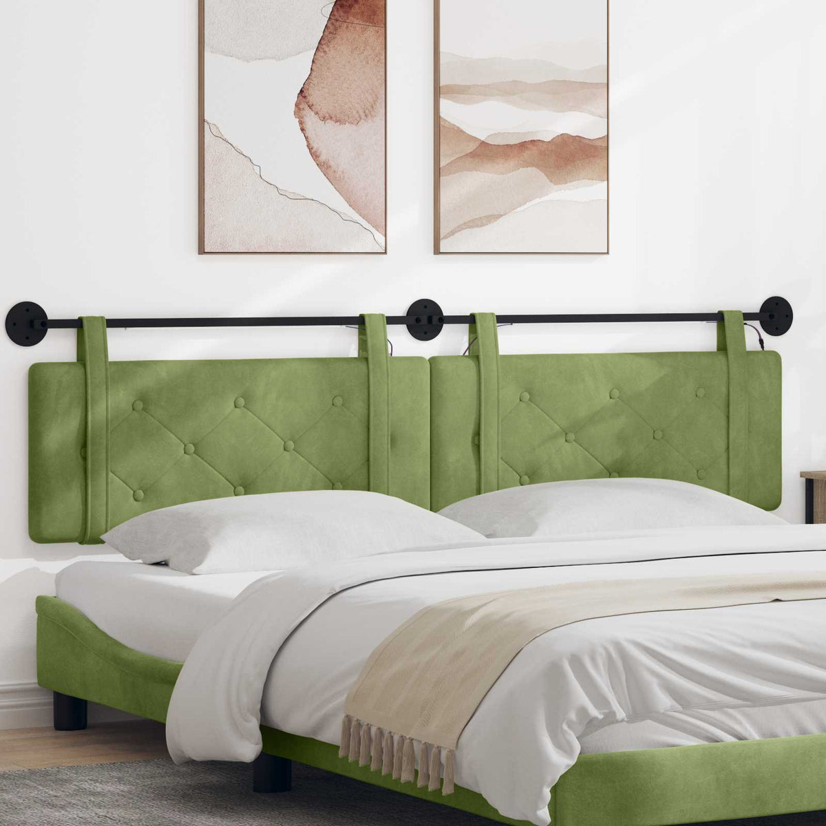 Hangend hoofdbord Met LED-verlichting Lichtgroen Fluweel is nu te koop bij PeponiXL, paradijselijk wonen!