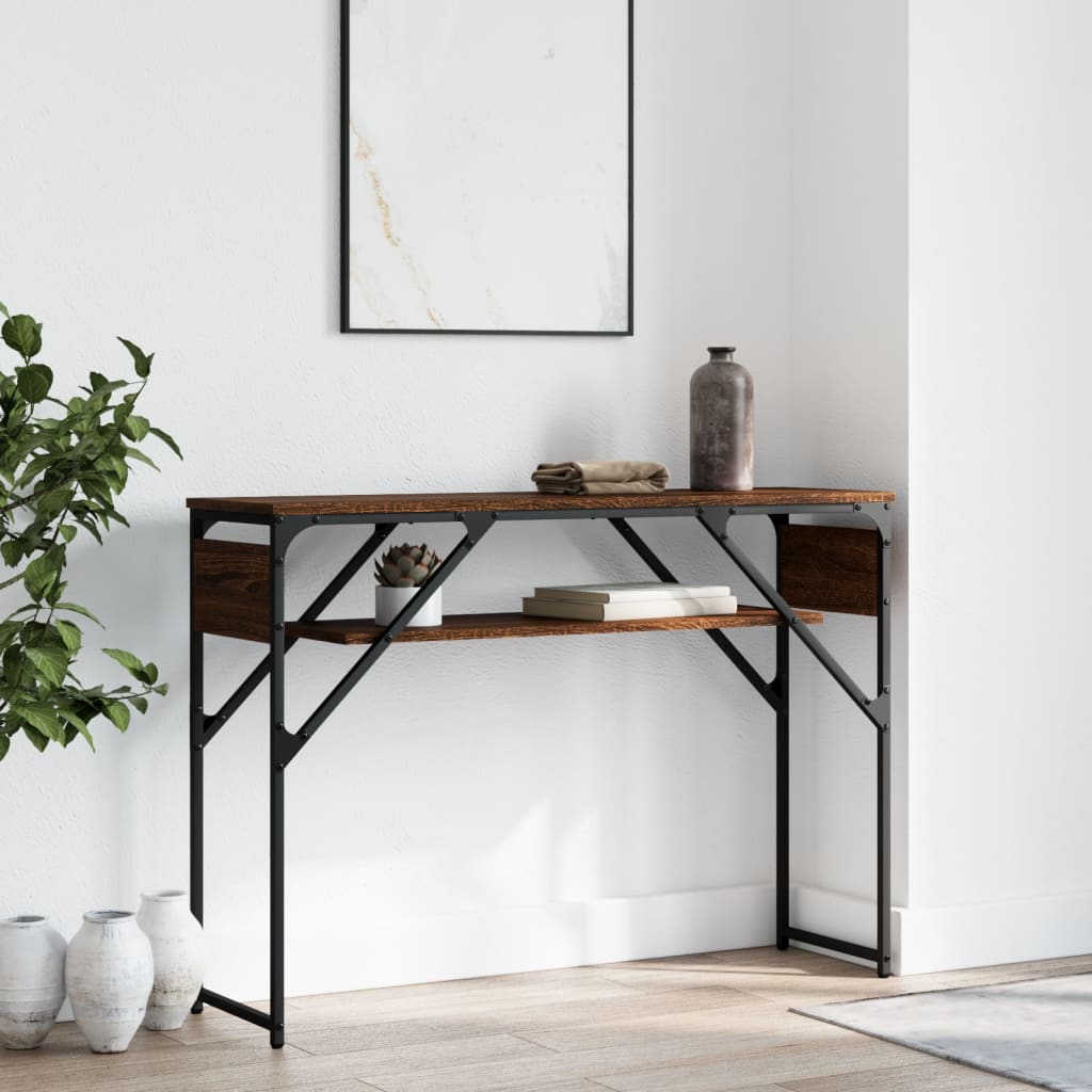 Wandtafel met schap 105x30x75 cm bewerkt hout bruin eikenkleur is nu te koop bij PeponiXL, paradijselijk wonen!
