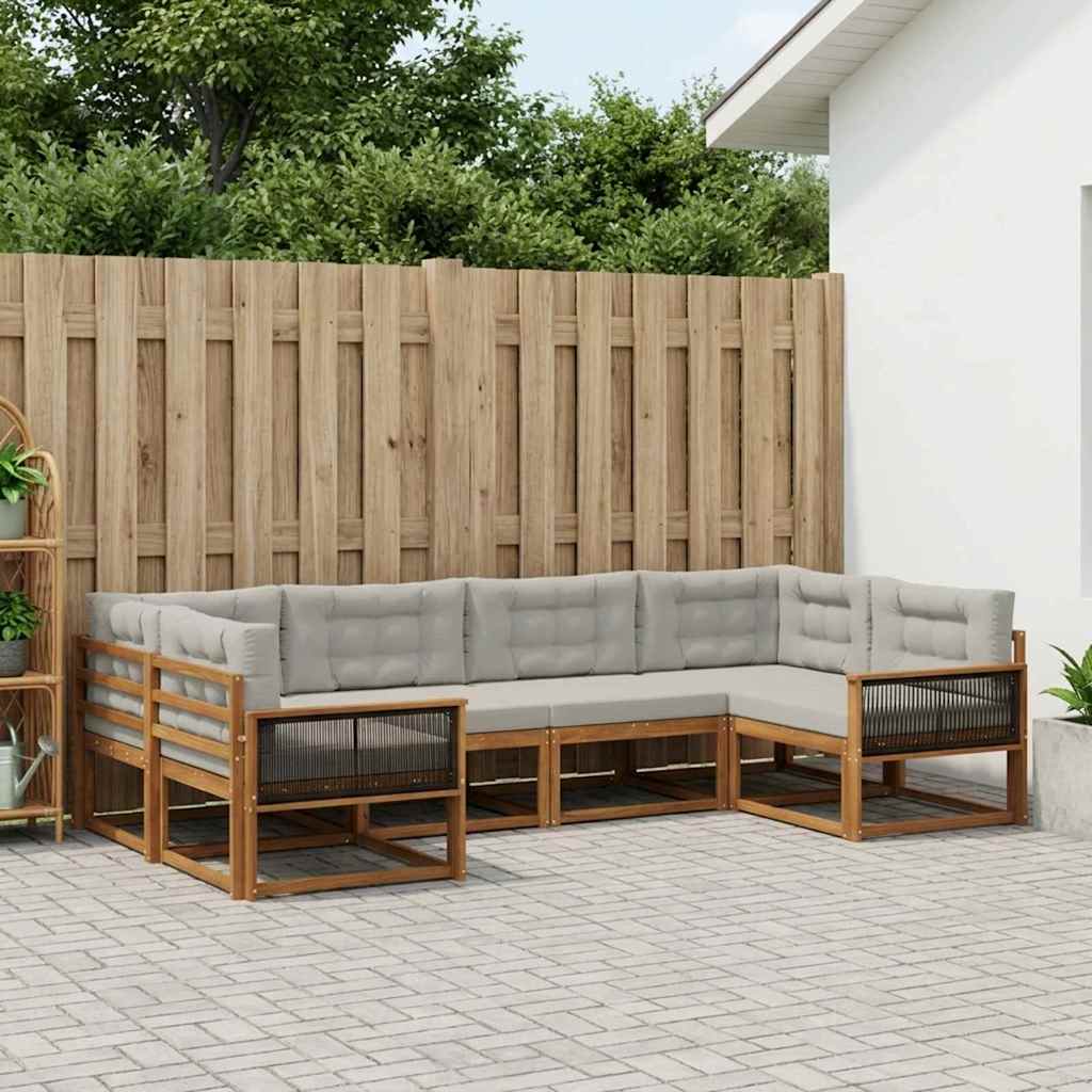 Buiten bankenset met kussen 6 pcs Naturel en lichtgrijs is nu te koop bij PeponiXL, paradijselijk wonen!