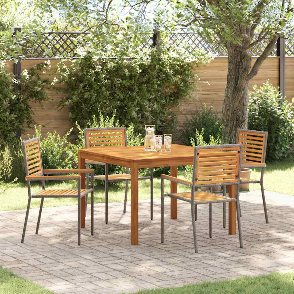 Tuin eettafelset 5 pcs Grijs Massief Acaciahout is nu te koop bij PeponiXL, paradijselijk wonen!