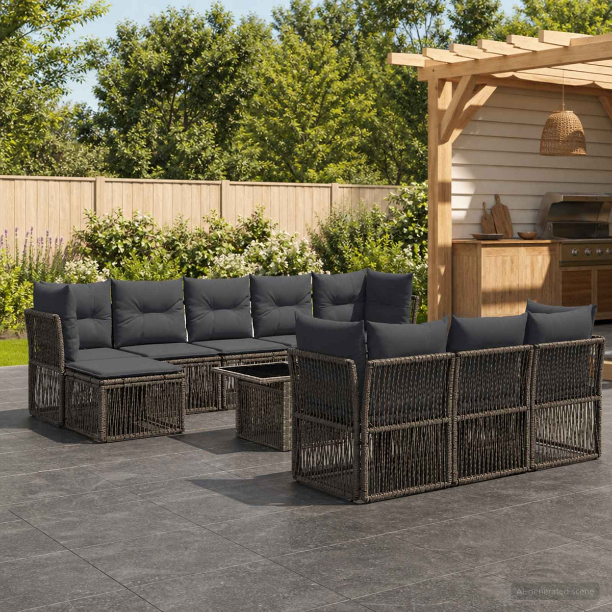 Tuinbankenset 11 st Grijs poly rattan is nu te koop bij PeponiXL, paradijselijk wonen!