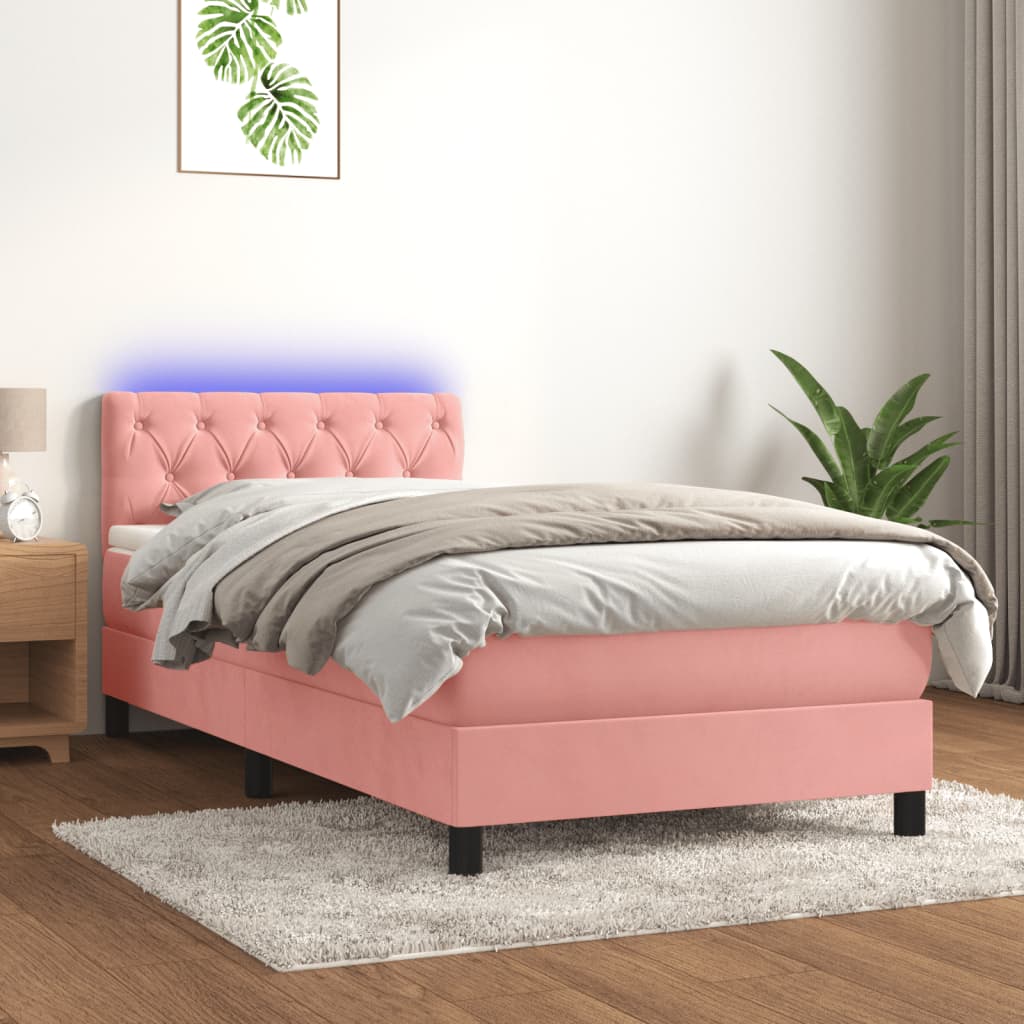 Boxspring met matras en LED fluweel roze 80x200 cm is nu te koop bij PeponiXL, paradijselijk wonen!