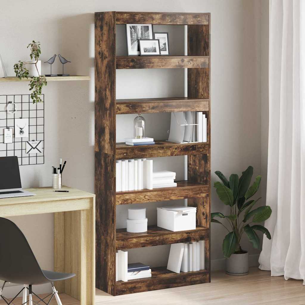 Boekenkast Gerookt eiken 80 x 30 x 198 cm Bewerkt hout is nu te koop bij PeponiXL, paradijselijk wonen!