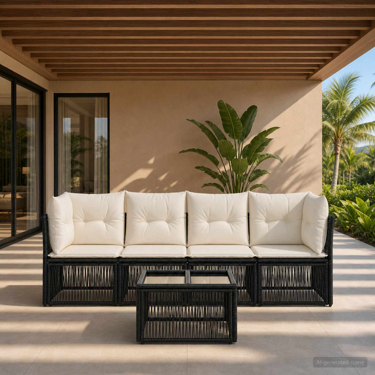 Tuinbankenset 5 pcs Zwart poly rattan is nu te koop bij PeponiXL, paradijselijk wonen!