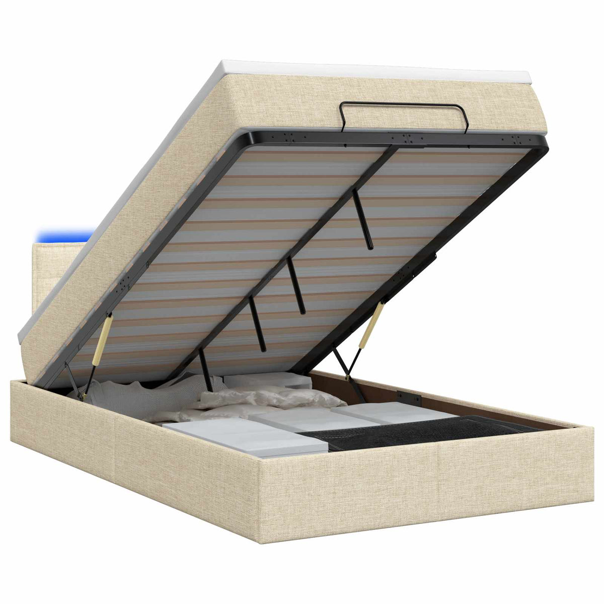 Ottoman Bed met Matrassen en LED Crèmekleurig 120 x 190 cm Stof is nu te koop bij PeponiXL, paradijselijk wonen!
