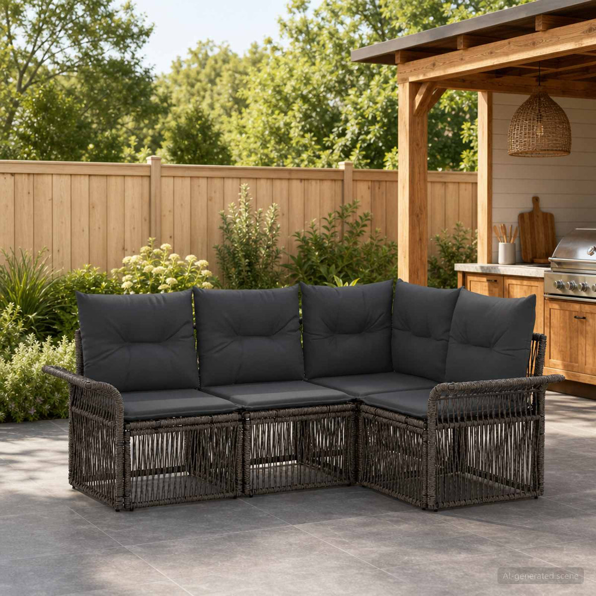 Tuinbankenset 4 pcs Grijs poly rattan is nu te koop bij PeponiXL, paradijselijk wonen!