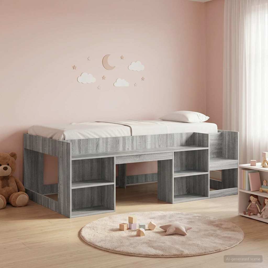 Jeugd bedframe met opbergruimte Grijs Sonoma 98.5 x 200 cm is nu te koop bij PeponiXL, paradijselijk wonen!