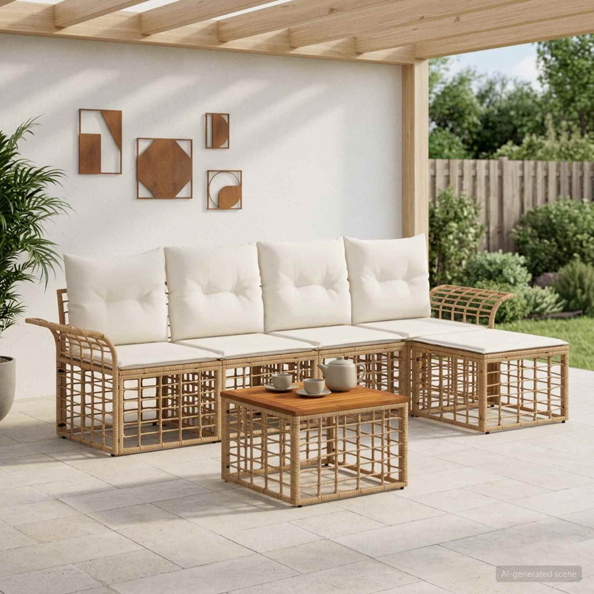 Buiten bankenset 6 pcs Natuurlijk en Crème Wit Polyester is nu te koop bij PeponiXL, paradijselijk wonen!