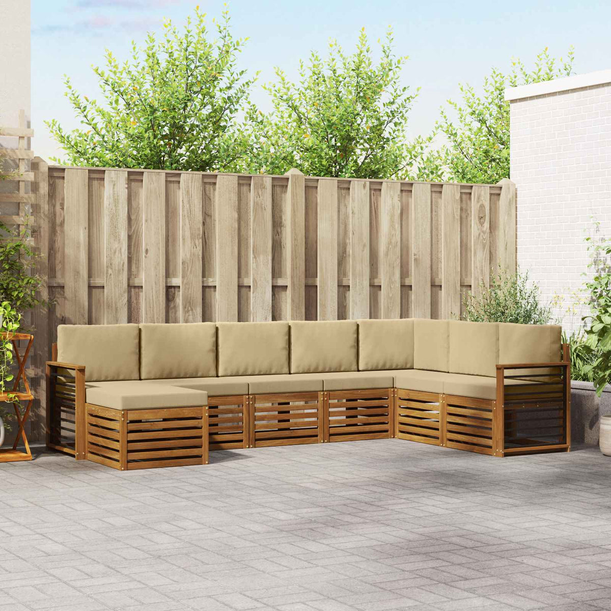 Buiten bankenset 8 pcs Natuurlijk en Beige Massief Acaciahout is nu te koop bij PeponiXL, paradijselijk wonen!