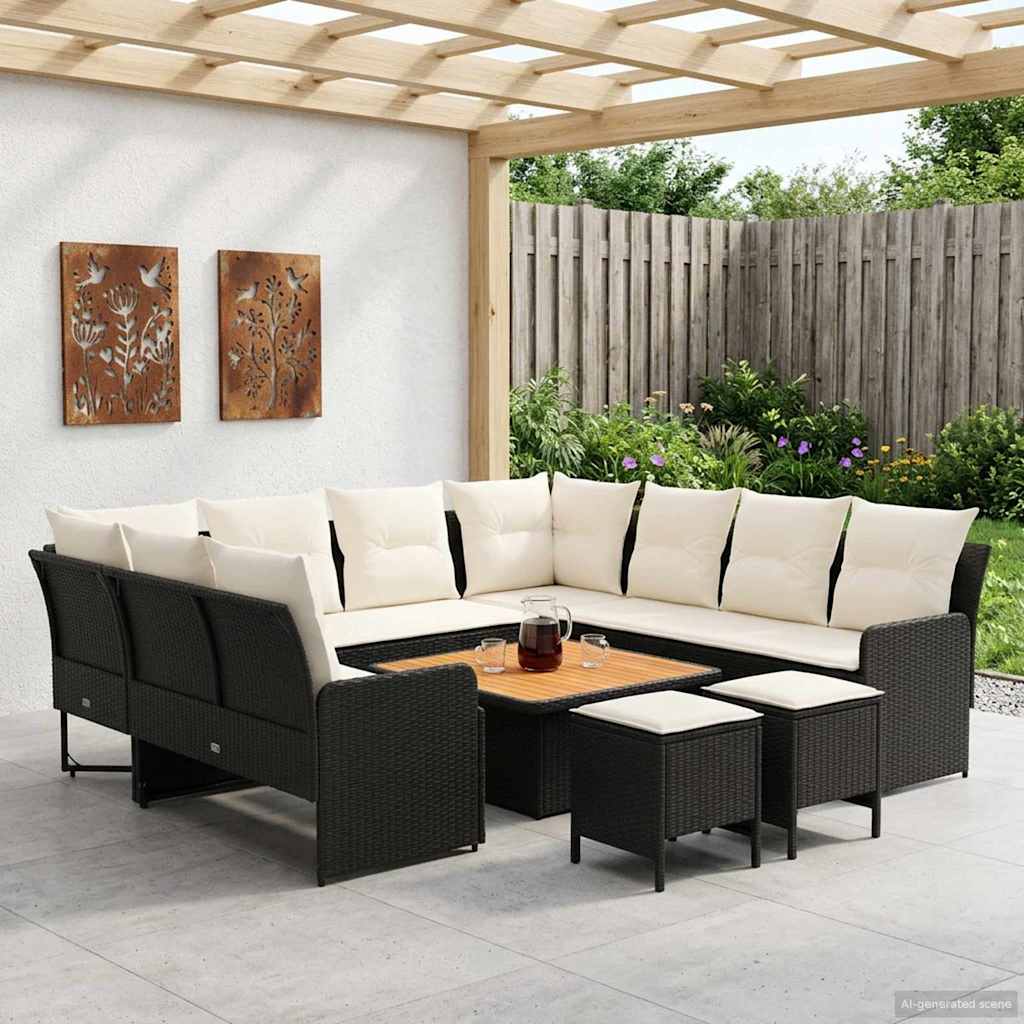 Meubelsets met kussen 8 pcs Zwart en Crème PE Rattan is nu te koop bij PeponiXL, paradijselijk wonen!
