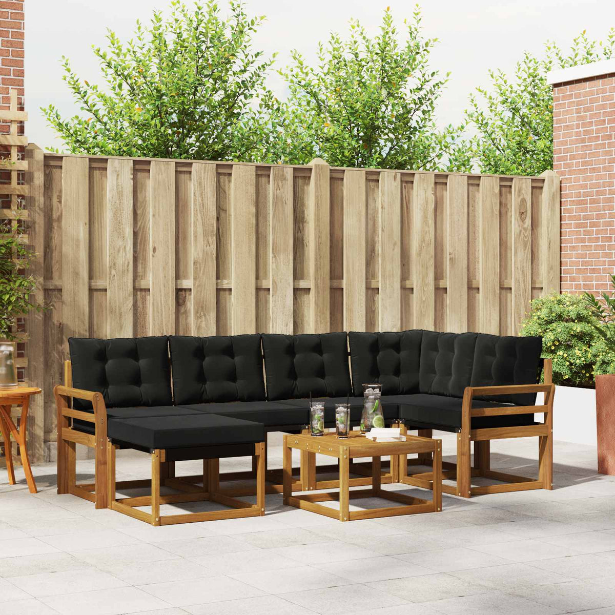 Buiten bankenset met kussen 7 pcs Natuurlijk en Zwart is nu te koop bij PeponiXL, paradijselijk wonen!