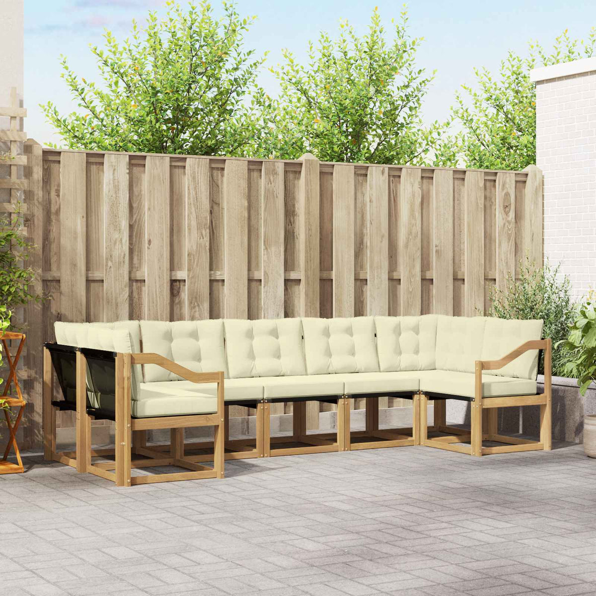 Buiten bankenset met kussen 7 pcs Wit en crèmekleurig is nu te koop bij PeponiXL, paradijselijk wonen!