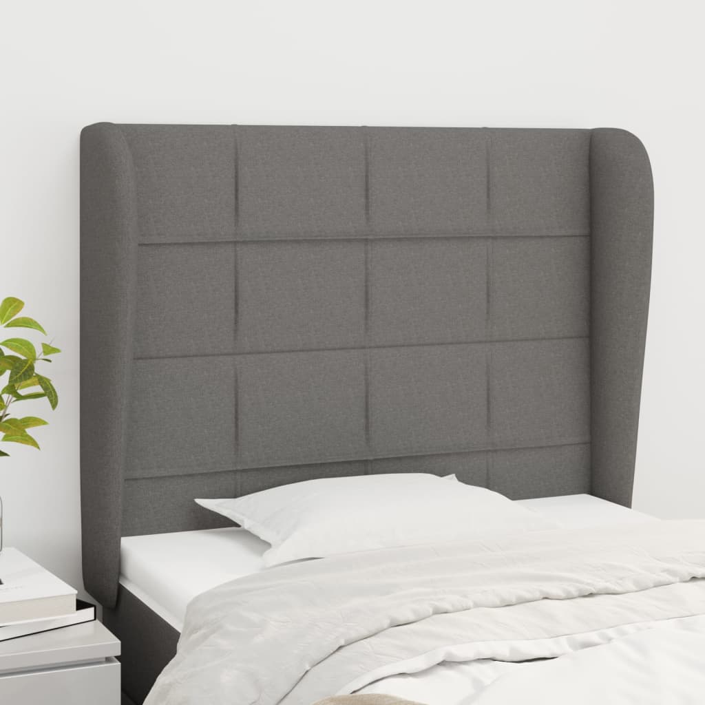 Hoofdbord met randen 103x23x118/128 cm stof donkergrijs is nu te koop bij PeponiXL, paradijselijk wonen!