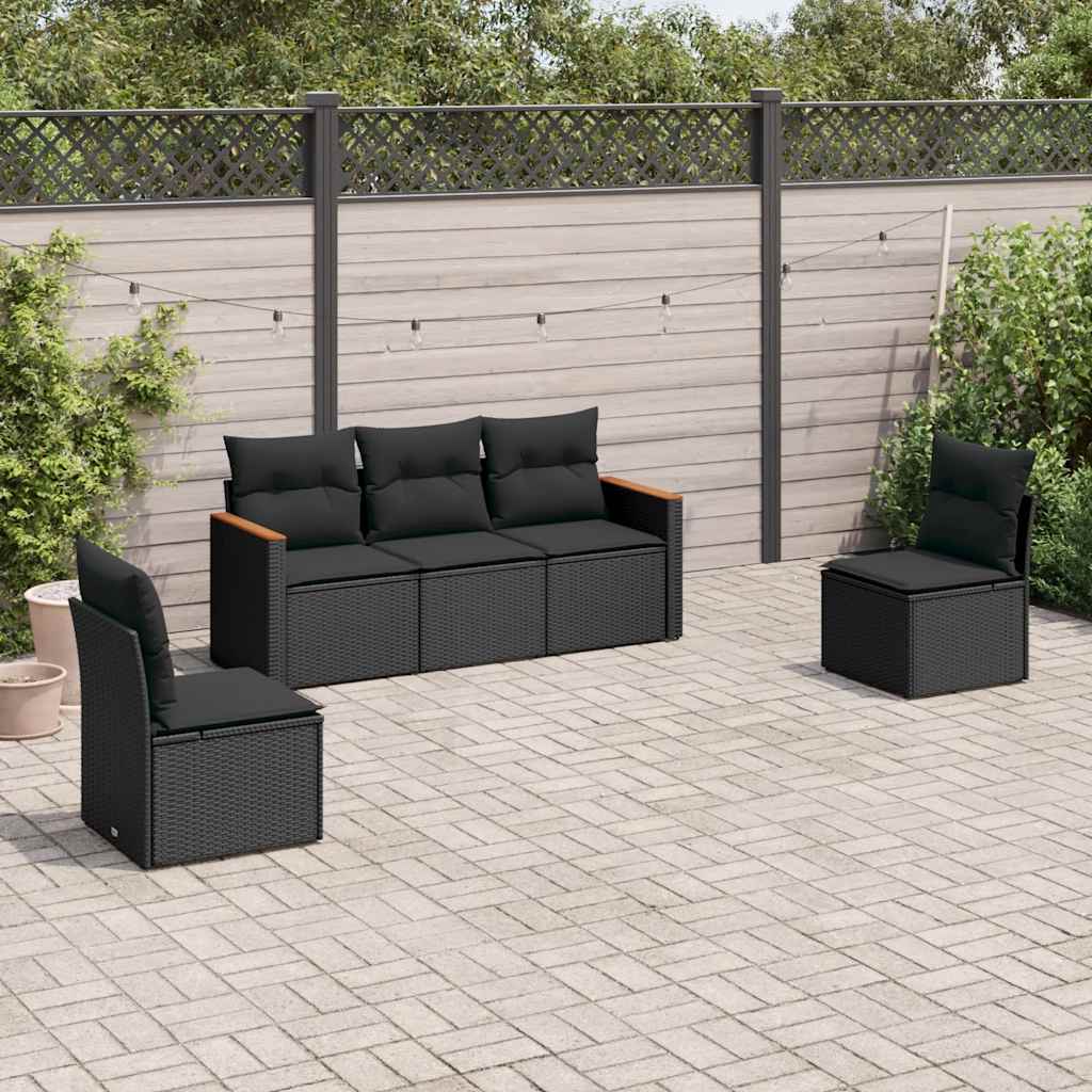 5-delige Loungeset met kussens poly rattan zwart is nu te koop bij PeponiXL, paradijselijk wonen!